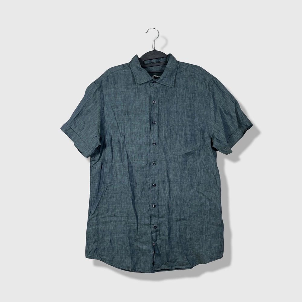 Rodd & Gunn Shirt Men L Blue Albini Linen Short Sleeve Sports Fit Coastal Luxury